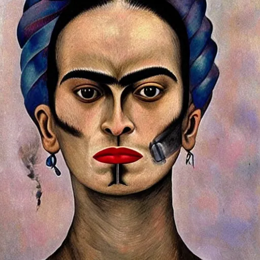 Prompt: cyborgs by frida kahlo