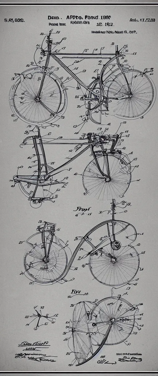 Image similar to an internal prototype of drawing of a bicycle for the mind, apple concept patent drawing, davinci sketch