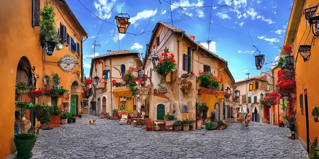 Prompt: photo of an small cozy italian town, anime style