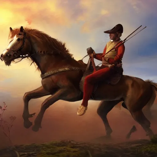 Image similar to Red ogre riding a horse, realistic, HD,