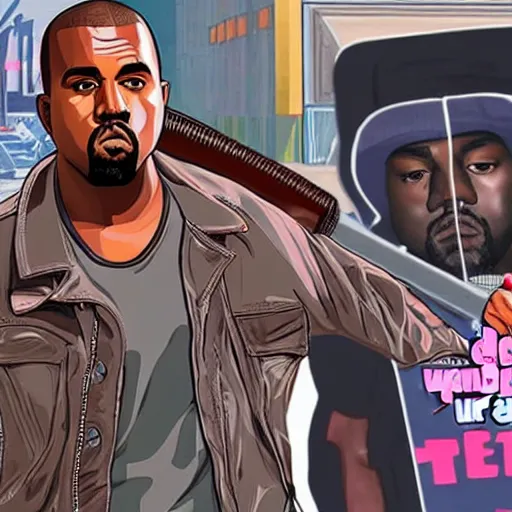 Image similar to Kanye with an RPG official GTA artwork midshot