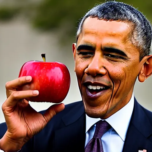 Prompt: barack obama eating an apple, eating, red apple, eating, eating, eating