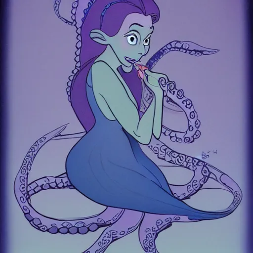 Image similar to a cartoon character of a human - octopus, character - portrait, ursula the sea witch, by glen keane, disney