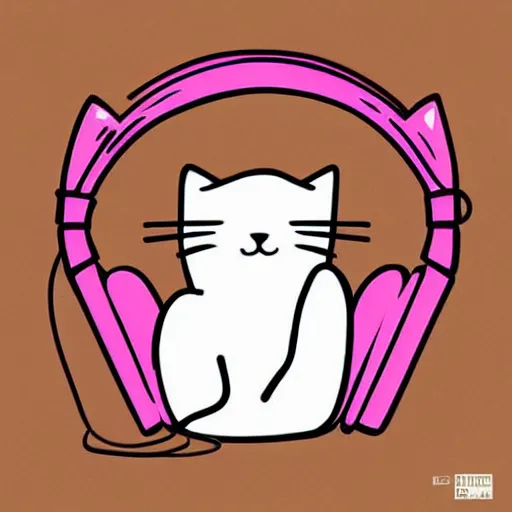 Prompt: cute cat wearing headphones simple digital art