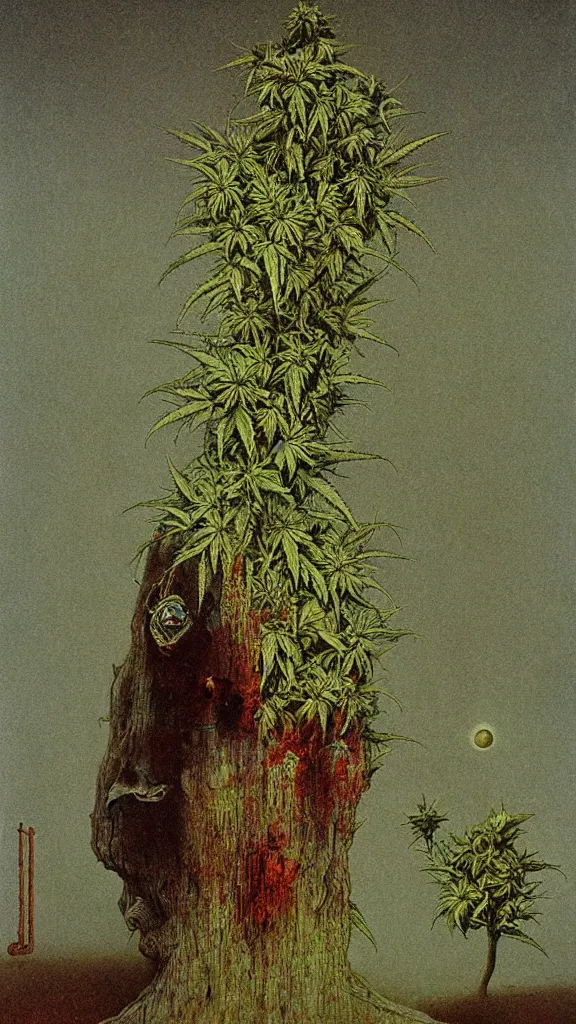 Image similar to cannabis paranoia, painted by beksinski