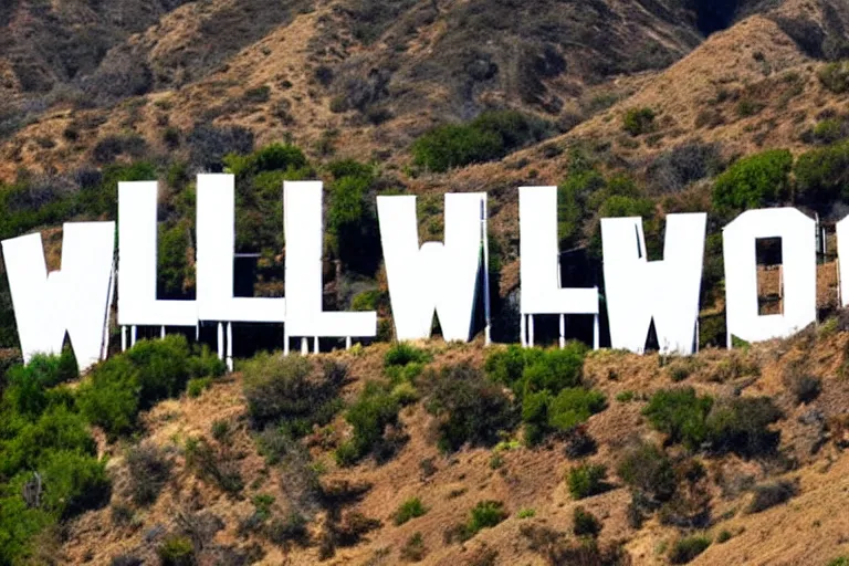 Image similar to california hillside with large sign made of white letters spelling hollywood