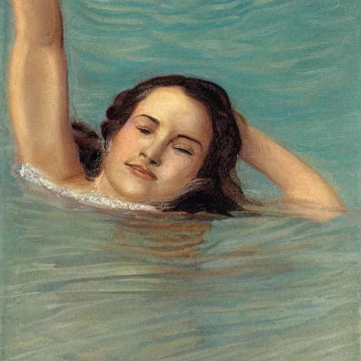 Prompt: portrait of a woman swimming in a lake