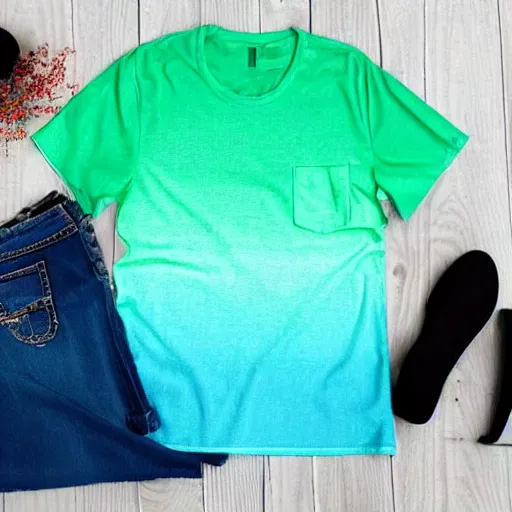 Prompt: blue green ombre shirt
