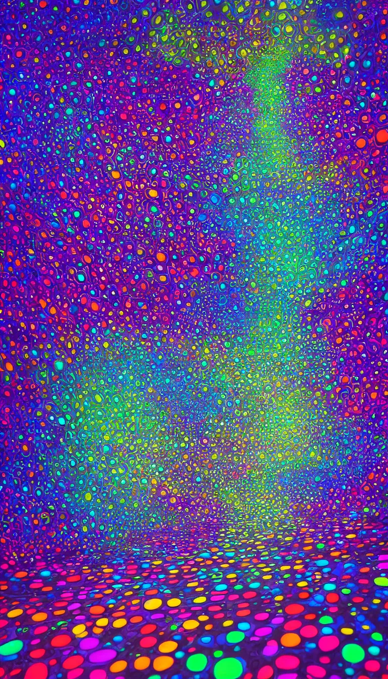 Image similar to An epic fantasy of colorful infinity glowing path going into second dimension of future in the style of yayoi kusama, artstation, digital painting, highly detailed, 8k