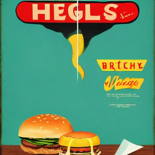 Image similar to cheeseburger, advertising illustrations from the 4 0's and 5 0's style, magazine, high quality, 4 k, 8 k, detailed, vintage