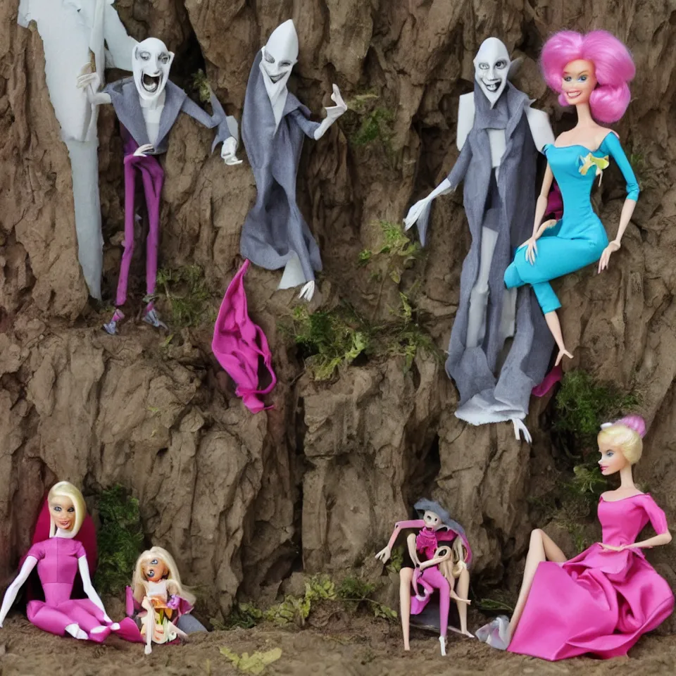 Prompt: Nosferatu and Barbie on vacation