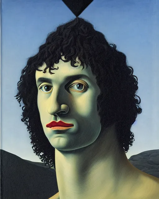 Prompt: portrait of adam ondra by magritte