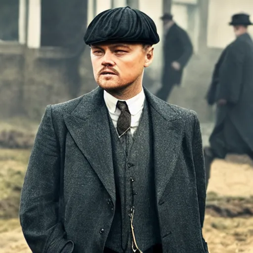 Image similar to Leonardo DiCaprio in Peaky Blinders very detail 4K quality super realistic