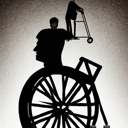 Prompt: man with wheel in head surreal