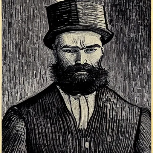 Prompt: portrait of ned kelly, mash - up between mc escher and vincent van gogh