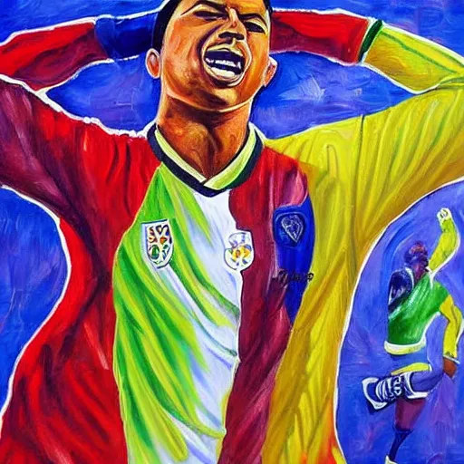 Prompt: a very detailed painting of luis nazario de lima ronaldo dance samba,