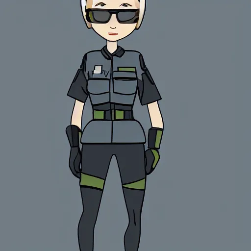 Prompt: a futuristic female security guard in american animation style