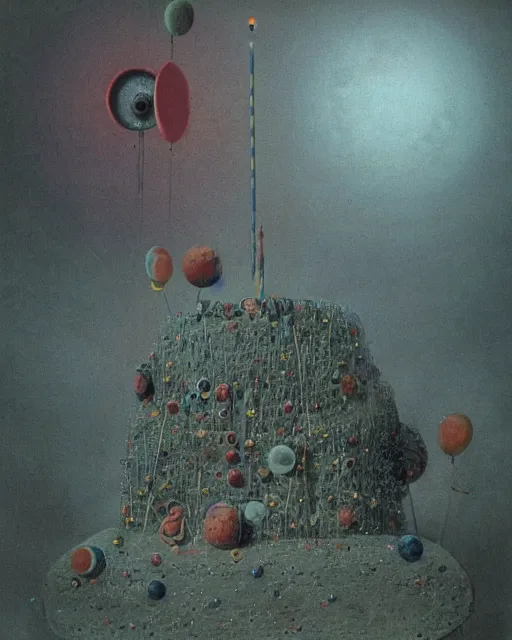 Image similar to photo of a childrens birthday cake designed by beksinski, bokeh