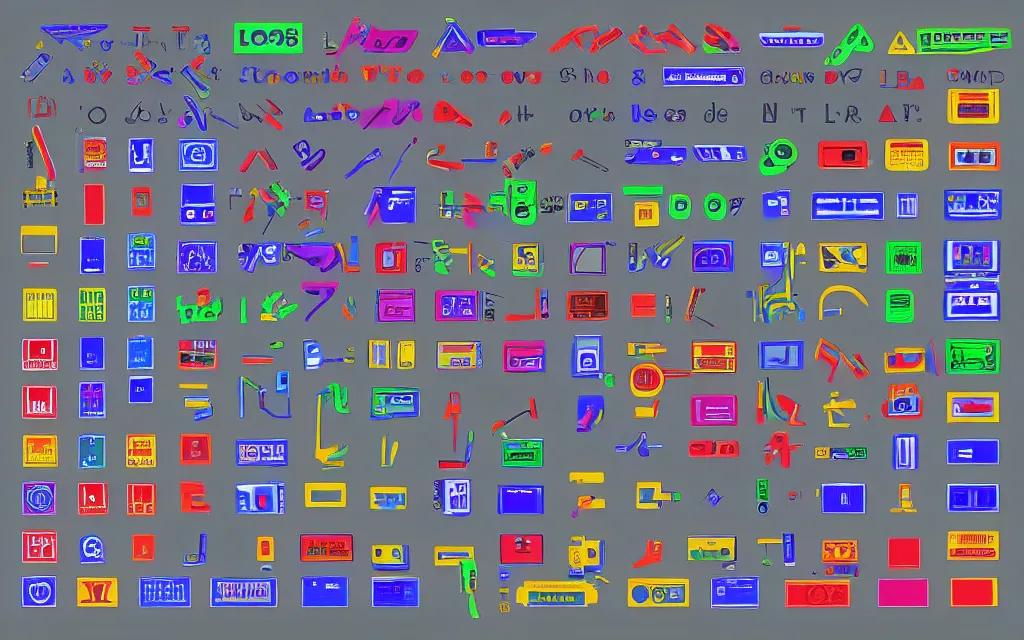 Prompt: logotype sheet that reads HAND ENTERTAINMENT SYSTEMS by peter saville in the style of snes, 16 bit, sprites