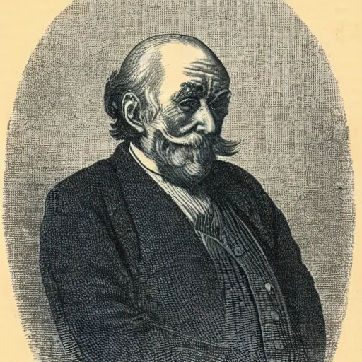 Image similar to an old man, engraving, 19 century