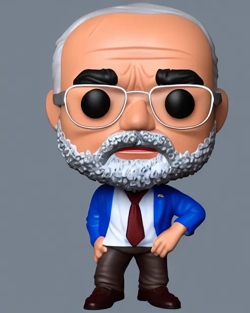 Image similar to full body 3d render of Luiz Lula Inácio da Silva as a funko pop, studio lighting, white background, blender, trending on artstation, 8k, highly detailed