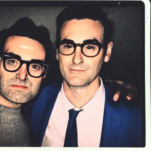 Image similar to polaroid of dan levy from schitt's creek, harsh flash