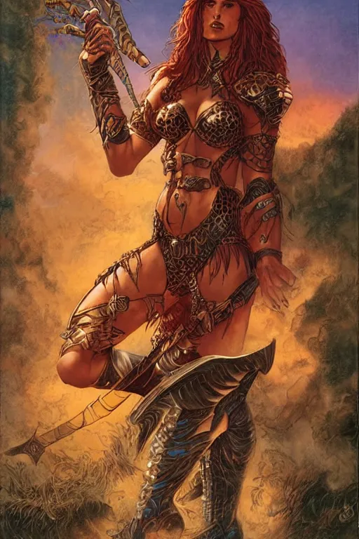 Prompt: A beautiful female warrior by larry Elmore, Jeff easley and Boris Valejo and Julie Bell and ross tran
