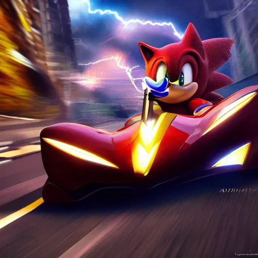 Image similar to sonic the hedgehog racing the flash, au naturel, hyper detailed, digital art, trending in artstation, cinematic lighting, studio quality, smooth render, unreal engine 5 rendered, octane rendered, art style by klimt and nixeu and ian sprigger and wlop and krenz cushart