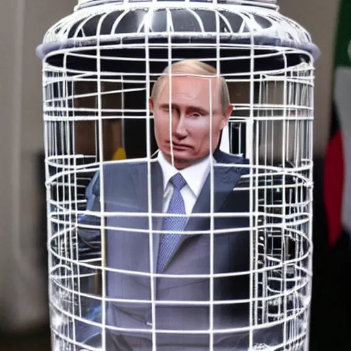 Image similar to Putin wearing a cope cage