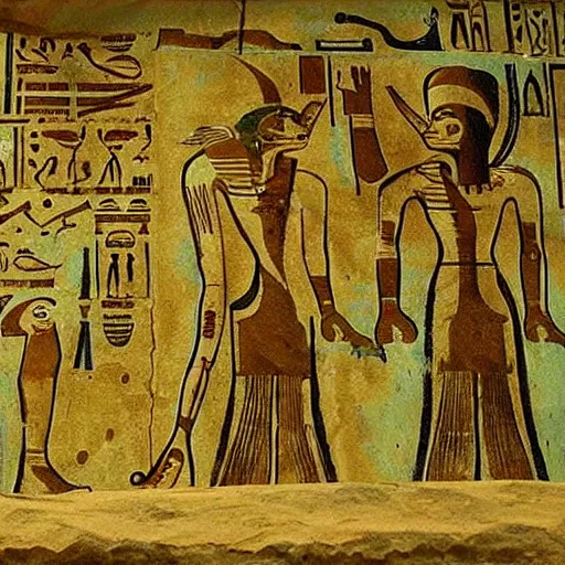 Image similar to aliens painting on a ancient egypt wall