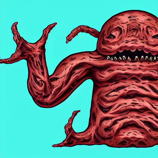 Prompt: a blob of disgusting flesh monster, horrifying, high detail