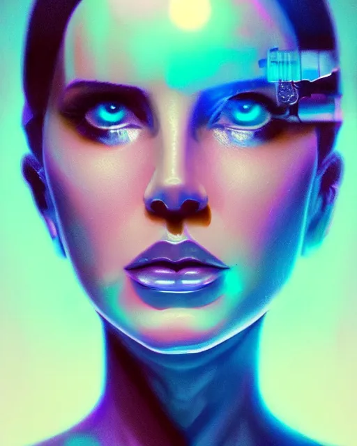 Image similar to portrait of lana del rey as a cyborg. intricate abstract. intricate artwork blue and pink lighting, by tooth wu, wlop, beeple, dan mumford. concept art, octane render, trending on artstation, greg rutkowski very coherent symmetrical artwork. cinematic, key art, hyper realism, high detail, octane render, 8 k, iridescent accents