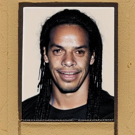 Prompt: polaroid picture, sepia, ronaldinho gaucho hugs manu chao in a paraguayan prison, perfect face, symmetrical face, fine details, day setting, ethereal, trending on artstation