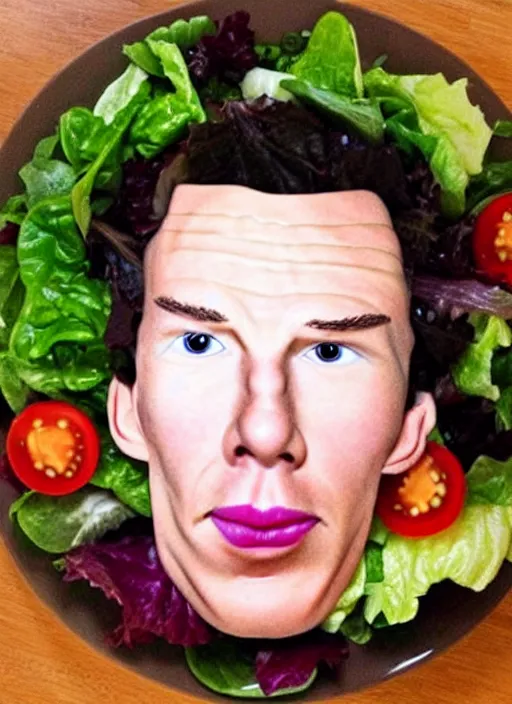 Prompt: salad that looks like benedict cumberbatch