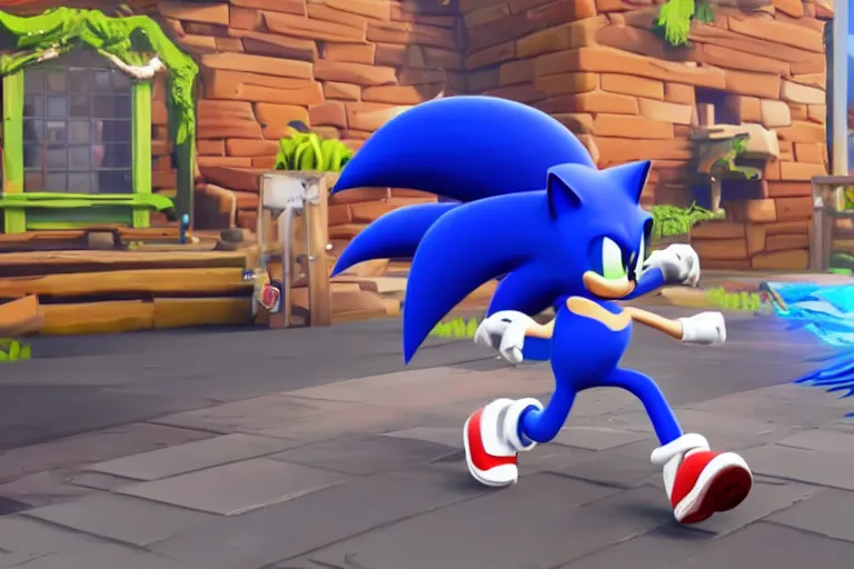 Image similar to sonic dancing in fortnite, gameplay