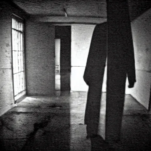 Image similar to insane nightmare, no light, everything is blurred, creepy shadows, asylum, man in the straitjacket , very poor quality of photography, 2 mpx quality, grainy picture