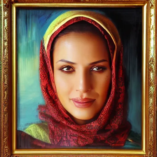 Image similar to portrait of an algerian woman ( 3 5 ) from algeria in 2 0 2 1, an oil painting by ross tran and thomas kincade