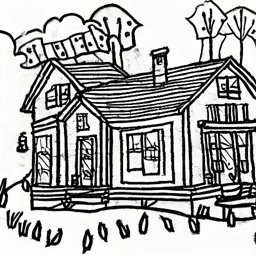 Prompt: a childs crayon drawings of a house