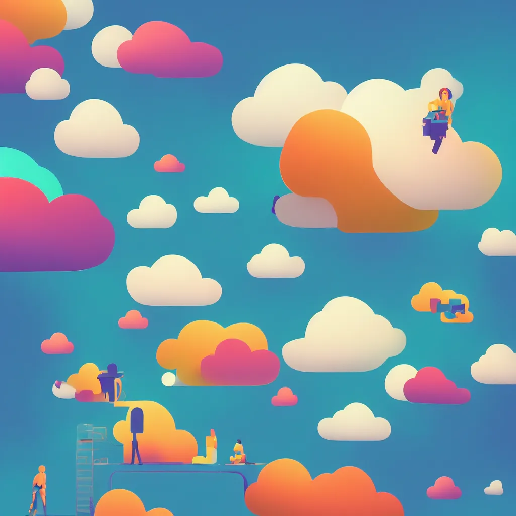 Image similar to a simple micro-service deployed to a public cloud, security, attack vector, trending on Artstation, painting by Jules Julien, Leslie David and Lisa Frank, muted colors with minimalism