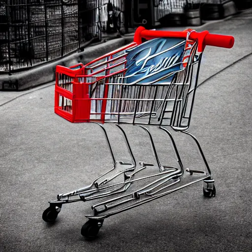 Image similar to a photo realistic battered shopping cart