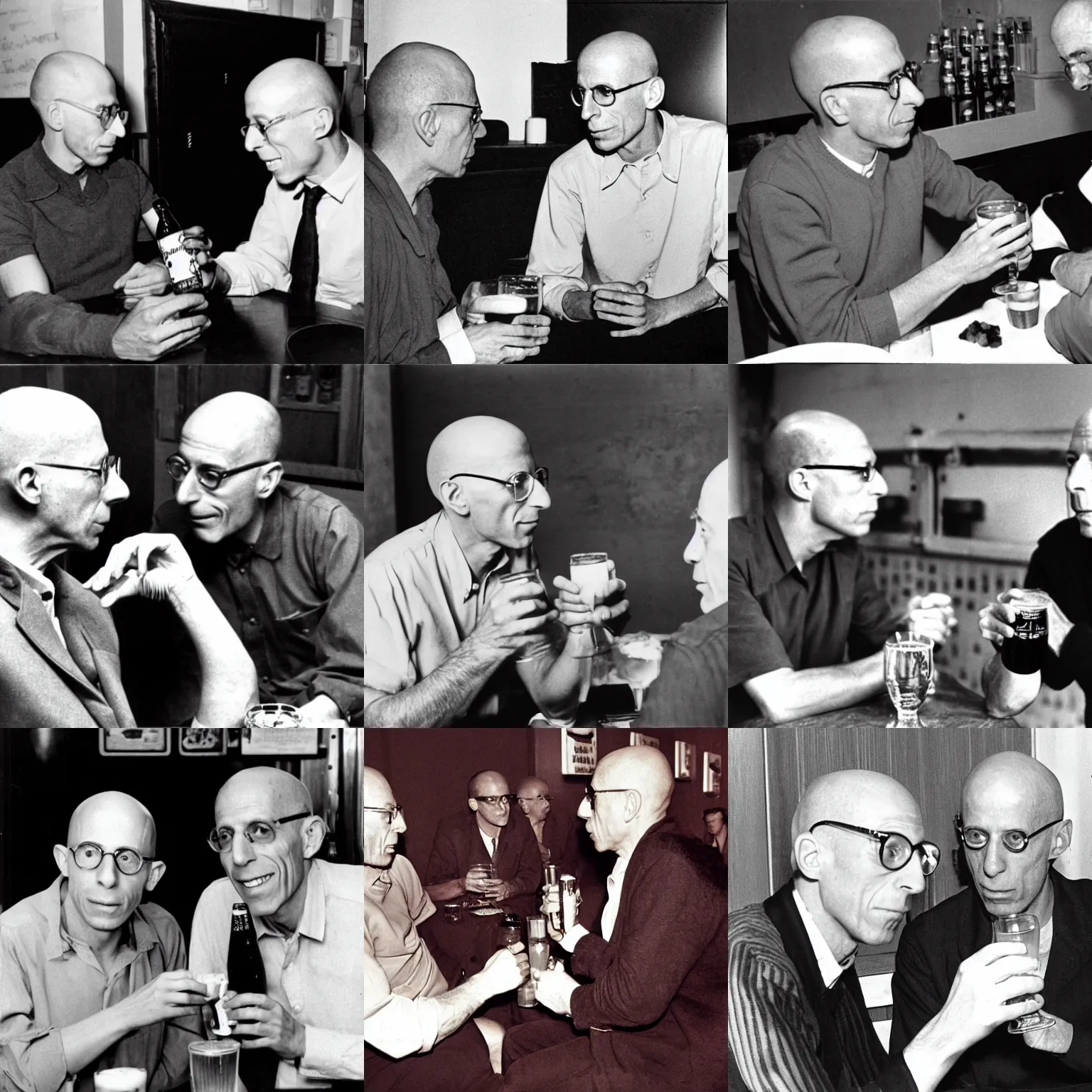 Prompt: michel foucault having a beer with michael pollan