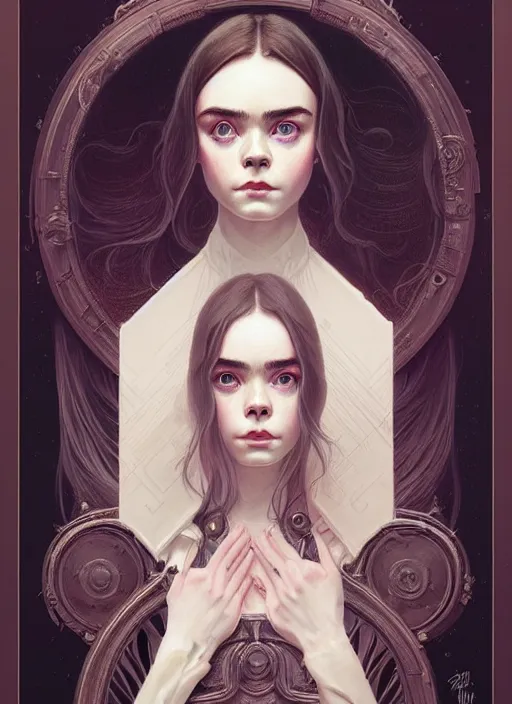 Prompt: symmetry!! portrait of elle fanning, lily collins, anya - taylor joy in prey, horror, fashion, dark!! intricate, elegant, highly detailed, digital painting, artstation, concept art, smooth, sharp focus, illustration, art by artgerm and greg rutkowski and alphonse mucha