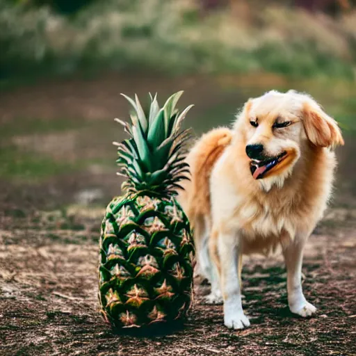 Prompt: a hybrid of a dog and a pineapple but mostly pineapple, 8 k, 4 k, professional photography, award winning photo