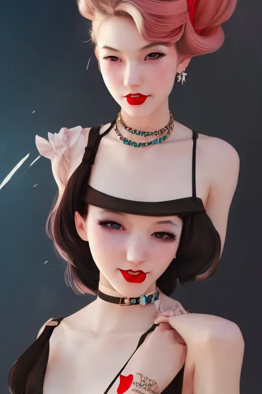 Image similar to a pin up and beautiful fashion charming dreamlke japan girl with lv jewelry, character art, art by artgerm lau and wlop and and ilya kuvshinov and john singer sargent, hyperdetailed, 8 k realistic, symmetrical, frostbite 3 engine, cryengine, dof, trending on artstation, digital art