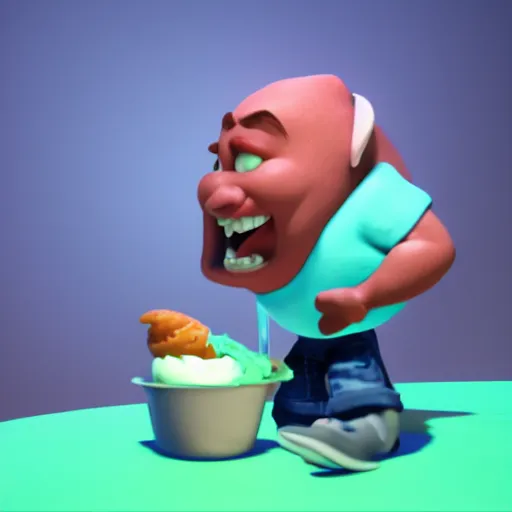 Image similar to octane, renderman render of a boy eating icecream, pixar