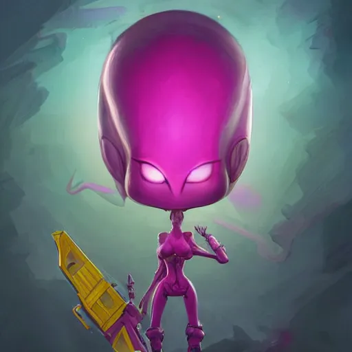 Image similar to pink alien with yellow eyes fortnite character, deviantart artstation, by jason felix by steve argyle by tyler jacobson by peter mohrbacher, cinema c 9. 0