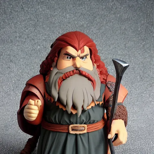 Prompt: gimli from the anime lord of the rings (1986), ringer hair, big beard, dwarf armor, battle axe, studio ghibli, very detailed, realistic