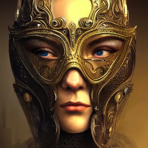 Image similar to Very very very very highly detailed epic photo of face with venetian mask, intricate, dystopian, sci-fi, extremely detailed, digital painting, artstation, concept art, smooth, sharp focus, illustration, intimidating lighting, incredible art by Anton Pieck, Artgerm and Vincent di Fate