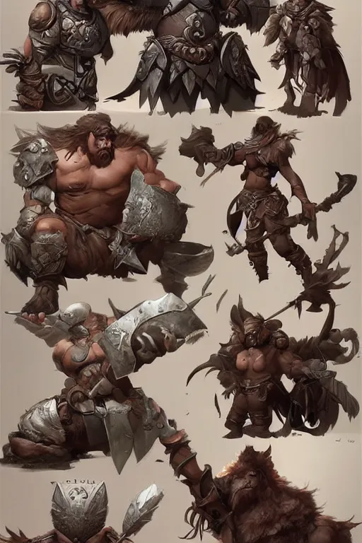 Prompt: item concept art of barbarian's equipment set art by artgerm and Craig Mullins, James Jean, Andrey Ryabovichev, Mark Simonetti and Peter Morbacher 16k