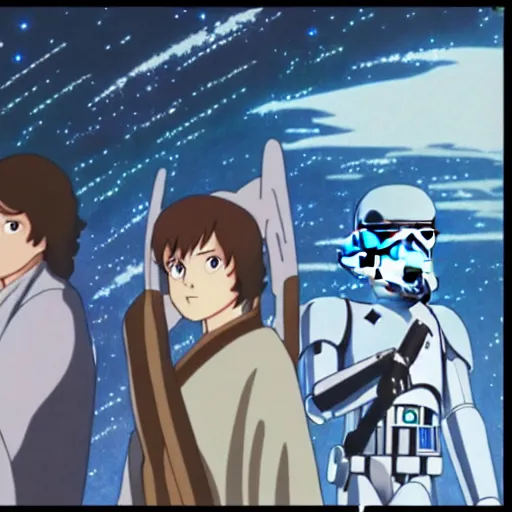 Prompt: screenshot of the Star Wars anime by studio ghibli